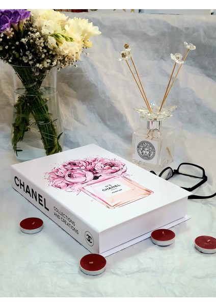 Lovely Book & Book Dekoratif Kutu Pembe Chanel Şişe Kitap Kutusu