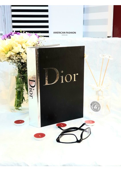 Lovely Book & Book Dekoratif Kitap Kutu Siyah&gümüş Dior Kitap Kutusu