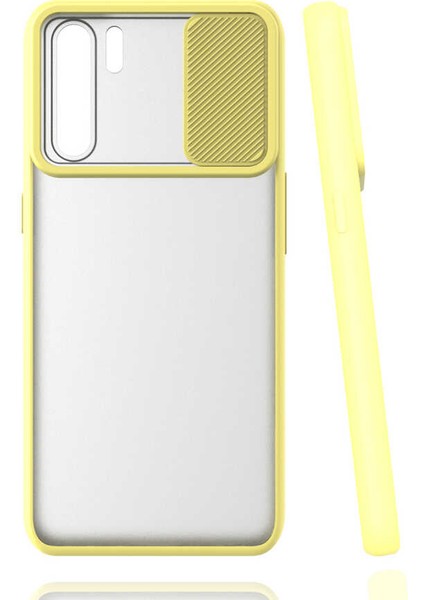 Oppo Reno 3 Kılıf Lens Sürgülü Kamera Korumalı Silikon - Sarı