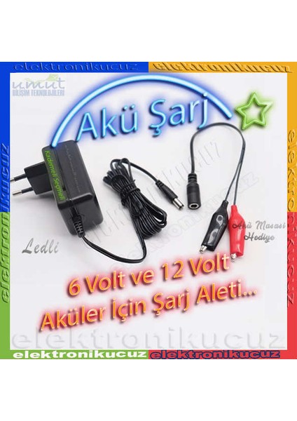 Kademeli Akü Voltajı Seçimli Akü Şarj Cihazı Adaptörü 6V-12V 1AMPER -Elektronikucuz- fiyatları