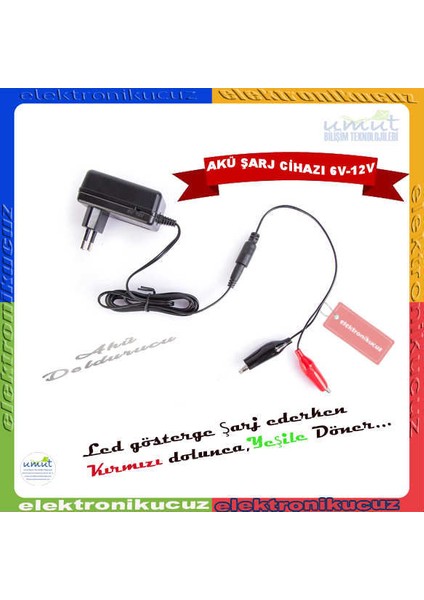 Kademeli Akü Voltajı Seçimli Akü Şarj Cihazı Adaptörü 6V-12V 1AMPER -Elektronikucuz- fırsatları
