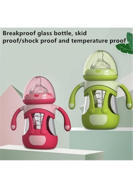 En Iyi Kalite Cam Bebek Şişe 240 ml Silikon Bebek Besleyici Anti Güz Bebek Besleme Şişe Sızdırmaz Bebek Yenidoğan Şişe Besleyici | Şişeler (Yeşil)(Yurt Dışından)