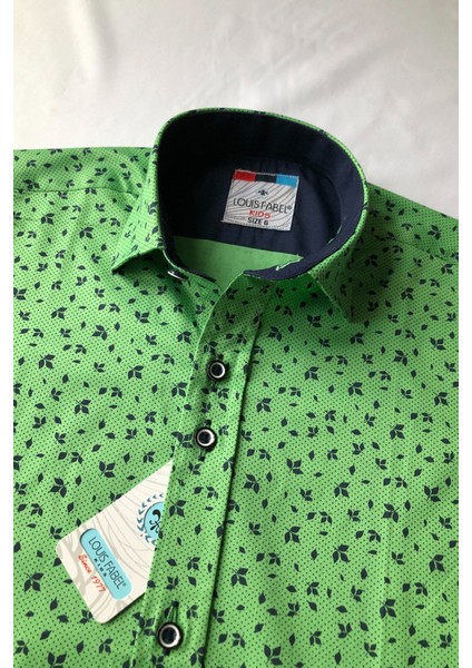 Siyah Küçük Çiçek Detaylı Kısa Kol Çocuk Gömleği modelleri