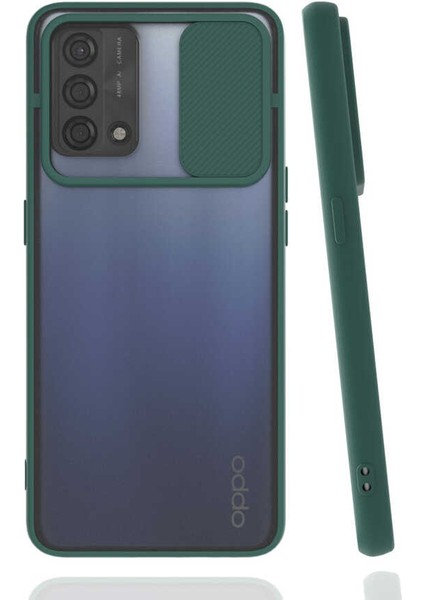 Oppo A74 4g Kılıf Lens Sürgülü Kamera Korumalı Silikon - Koyu Yeşil