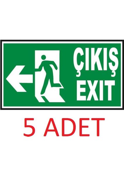 5 Adet Fosforlu Acil Çıkış-Exit Levhası - Fotolümenli - Sol Yön