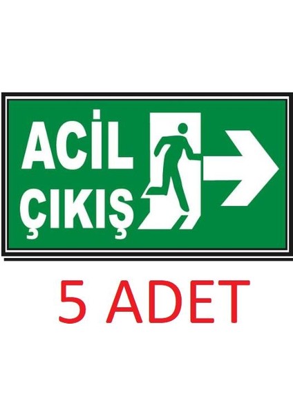 5 Adet Fosforlu Acil Çıkış Levhası - Fotolümenli - Sağ Yön