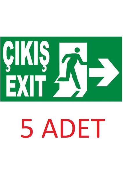 5 Adet Fosforlu Acil Çıkış Exit Levhası Fotolümenli Sağ Yön