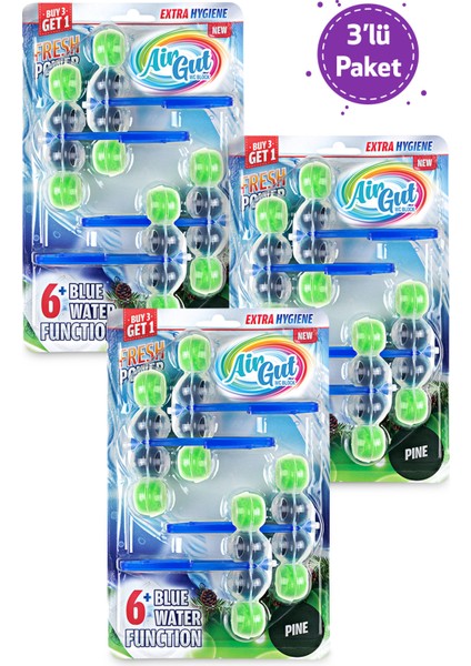3'lü Paket WC Blok, Tuvalet Koku Giderici 12 Adet Çam Kokusu Bloğu (Mavi su verir)