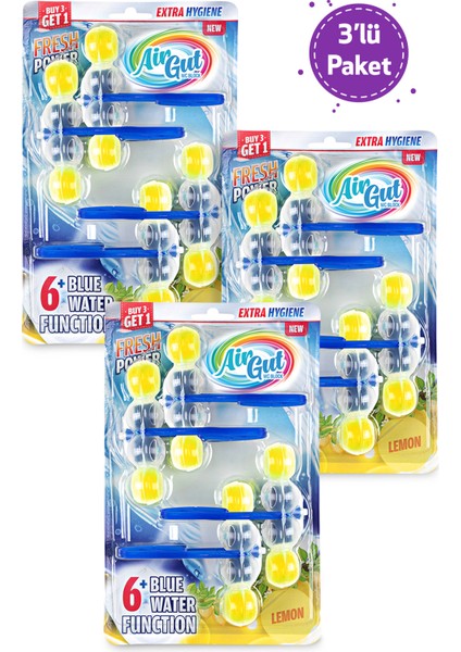 3'lü Paket WC Blok, Tuvalet Koku Giderici 12 Adet Limon Kokusu Bloğu (Mavi su verir)