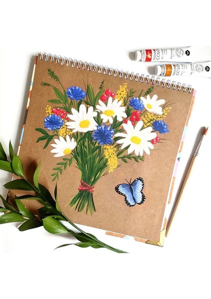 Kare 25X25 cm Spiralli Kraft Eskiz Defteri Karışık Teknikler Için Mix Media Sketchbook