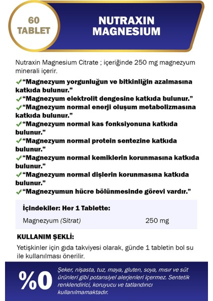 Magnesium Citrate 250 Mg 60 Tablet, B Vitamin Complex 60 Tablet, D3 Vitamini 120 Tablet fırsatları
