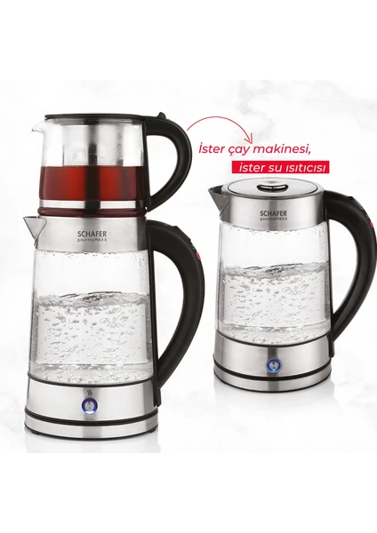 Gourmemaxx Cam Çay Makinesi Kettle 4 Parça Şeffaf