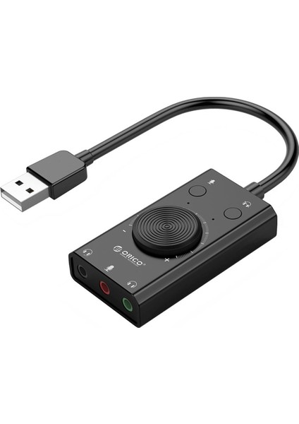 USB 2.0 TRS / TRRS 3.5mm Ses Ayar Tekerlekli Jack Girişli Harici Ses Kartı Siyah