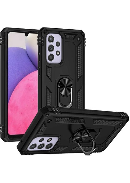 - Samsung Galaxy A33 5G - Kılıf Yüzüklü Zırh Tank Vega Kapak - Siyah