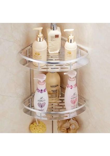 Çift Katmanlı Alan Alüminyum Üçgen Raf, Yumruk Atmadan Banyo Köşe Çerçevesi(Yurt Dışından)