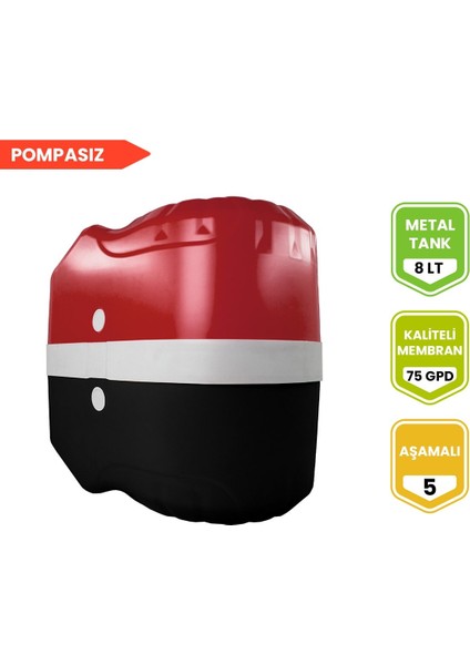 Mat Kırmızı 5 Aşamalı Pompalı Su Arıtma Cihazı
