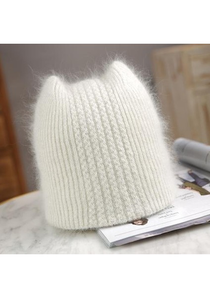 2020 Basit Kız Angora Tavşan Kürk Kulak Beanie Şapka Kadınlar Için Kış Skullies Sıcak Yün Panama Moda Gorros Kadın Bombacı Kap | Mens Skullies Ve;kasket