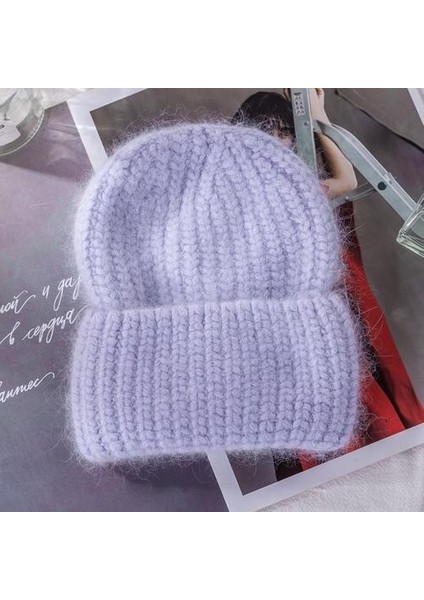 Kış Şapka Gerçek Tavşan Kürk Kış Şapkalar Kadınlar Için Moda Sıcak Beanie Angola Şapka Kadınlar Katı Yetişkin Kapak Kafa Kapak | Kadın Skullies kasket