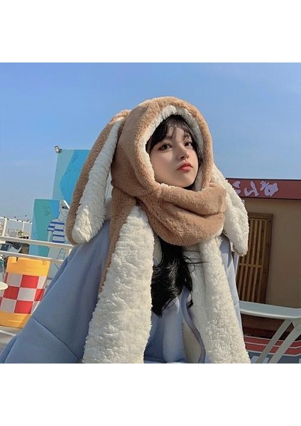 Moda Sevimli Erkekler ve Kadınlar Tatlı Boynuzları Karikatür Sevimli Tavşan Kulakları Kulak Kap Eşarp Sıcak Şapka