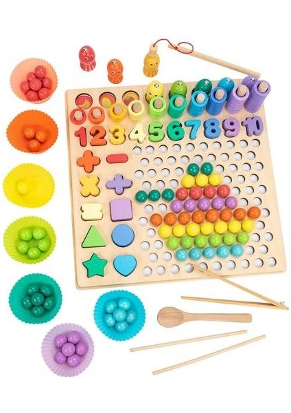 1 Adet Eğitim Ahşap Oyuncaklar Matematik Balıkçılık Kurulu Oyunu Eller Beyin Eğitim Klip Boncuk Bulmaca Matematik Oyunu(Yurt Dışından)