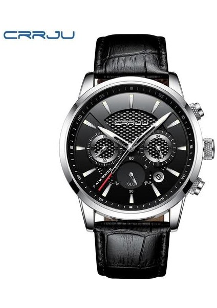 Saatler Erkek 2021 Crrju Rahat Deri Kuvars Erkek Izle Üst Marka Lüks Iş Saati Erkek Spor Su Geçirmez Tarih Chronograph | Kuvars Saatler (Black1)