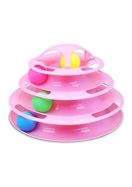 Komik Etkileşimli Kedi Oyuncaklar 4 Katmanlı Pikap Oyuncak Kedi Yakalama Top Oyun Oyuncakları 4 Seviyeli Kule Tracks Ball Cat Oyuncak (Pembe)