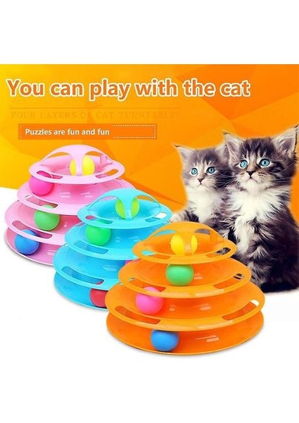 Komik Etkileşimli Kedi Oyuncaklar 4 Katmanlı Pikap Oyuncak Kedi Yakalama Top Oyun Oyuncakları 4 Seviyeli Kule Tracks Ball Cat Oyuncak (Pembe) modelleri