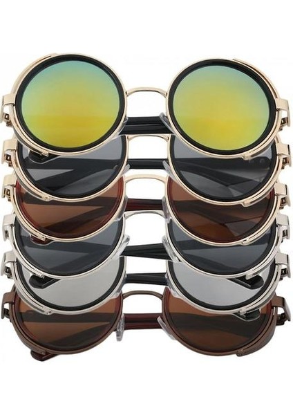 Steampunk Güneş Gözlüğü Yuvarlak Gözlük Siber Gözlük Vintage Retro Tarzı Blinder