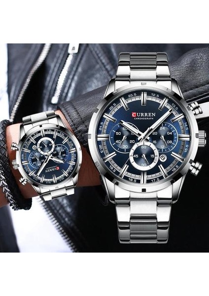 En Marka Lüks Moda Erkek Saatler Paslanmaz Çelik Chronograph Kuvars Izle Erkekler Spor Erkek Saat | Kuvars Saatler