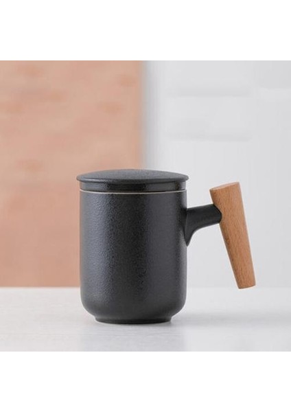 Seramik Ofis Kupası ile Çay Yapımı ile Kapaklı Filtre Çay Kupası ile Ahşap Saplı Çay Ev Işareti Çay Bardağı