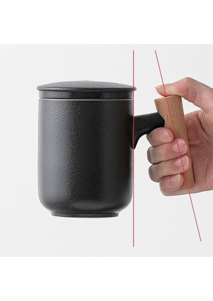 Seramik Ofis Kupası ile Çay Yapımı ile Kapaklı Filtre Çay Kupası ile Ahşap Saplı Çay Ev Işareti Çay Bardağı
