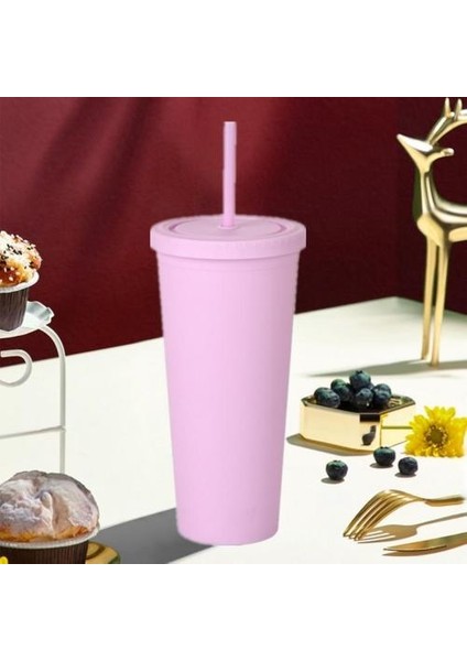 Saman Kupası Kapaklı 2 Katmanlı Kahve Kupa Açık Fincan Su Kupası Büyük Kapasiteli Mat Bitirmek Protable Yaratıcı Plastik Tumbler Tumblers (Yurt Dışından)