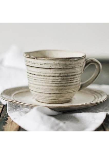 Japon Retro Kahve Fincanı Set Seramik Yaratıcı Süt Kupası Set Kahvaltı Çay Çevre Dostu Tazas Porselen Kahve Fincanı Seti EB5BD Kupa ve Tabaklar (Yurt Dışından)