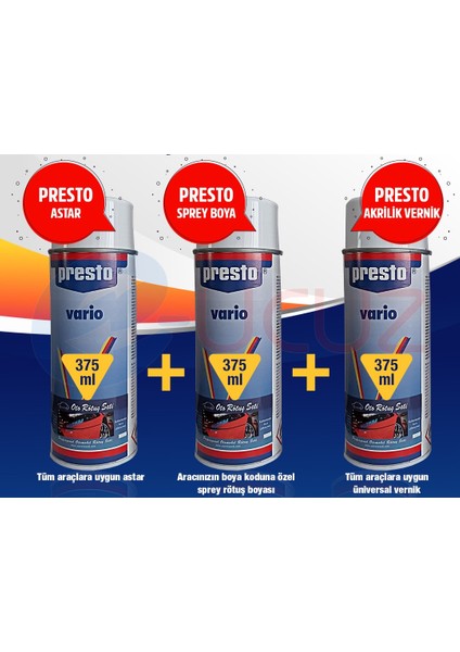 Toyota Kod: 4x3 Presto Sprey Full Boya Seti (Boya + Vernik + Akrilik Astar)