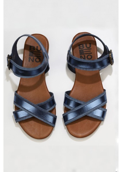 Lacivert Parlak Deri Kadın Düz Sandalet