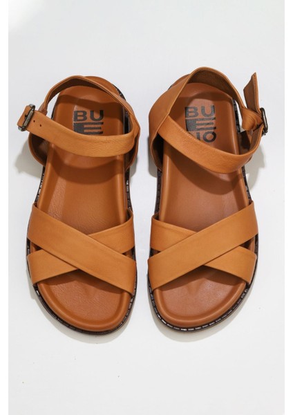 Taba Deri Kadın Düz Sandalet