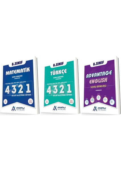 Avantaj 8. Sınıf Matematik + Türkçe + İngilizce 4321 Soru Seti 3 Kitap 2023