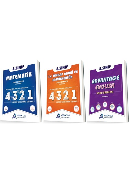 Avantaj 8. Sınıf Matematik + İnkılap + İngilizce 4321 Soru Seti 3 Kitap 2023