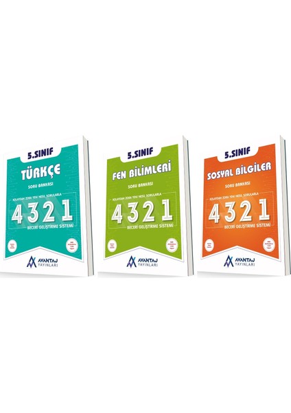 Avantaj 5. Sınıf Türkçe + Fen + Sosyal 4321 Soru Seti 3 Kitap 2023