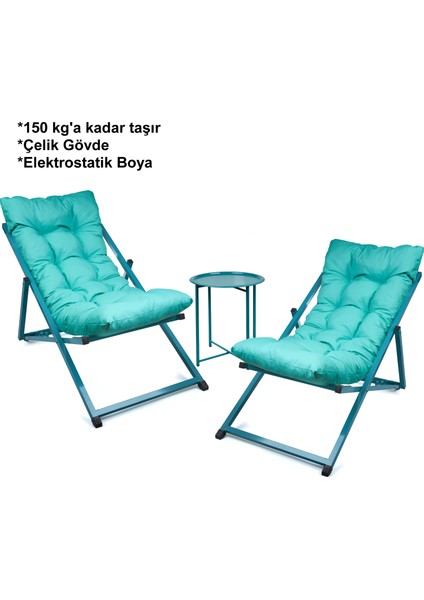 Minderli - Zaat Şezlong Seti Bahçe&balkon&teras&plaj Katlanır Dörtlü Set - 2 Şezlong 1 Sehpa