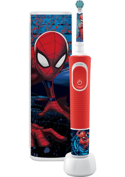 D100 Vitality Spiderman Özel Seri Çocuklar İçin Ekstra Yumuşak Şarj Edilebilir Diş Fırçası + Seyahat Kabı