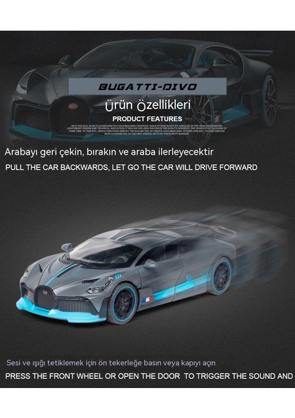 Bugatti Divo Supercar Modeli Alaşım Araba Modeli 1:32 Ses ve Işık Araba Oyuncak (Yurt Dışından)