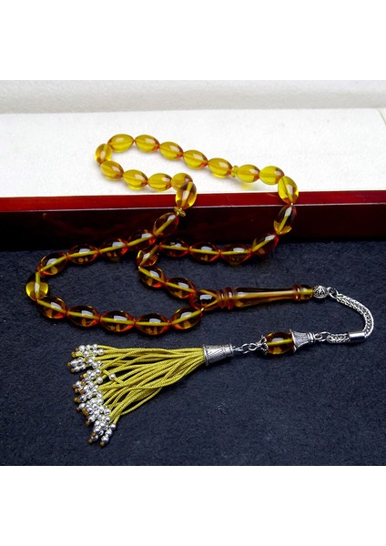 Sarı Sıkma Ateş Kehribar Tesbih