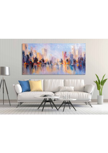Yağlı Boya Görünümlü Şehir Manzarası Kanvas Tablo