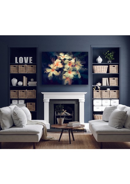 Yağlı Boya Görünümlü Beyaz Çiçek Kanvas Tablo fiyatları