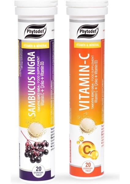 Vitamin C Efervesan Tablet (Portakal Aromalı) - 20 Adet & Sambucus Nigra Efervesan Tablet - 20 Adet
