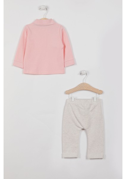Lisanslı Yakalı Somon Kız Bebek Uzun Kol SweaT-shirt Takım
