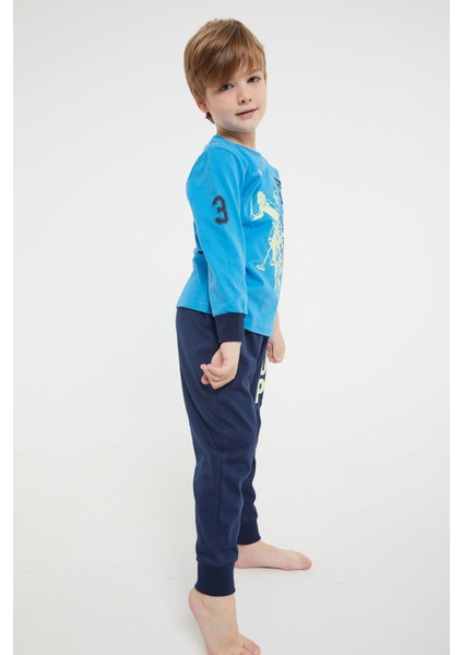 Lisanslı Authentic Brand Mavi Erkek Çocuk Uzun Kol Pijama Takım modelleri