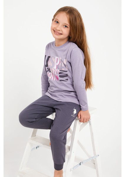 Lisanslı Classic Yaban Mersini Kız Çocuk Uzun Kol Pijama Takım