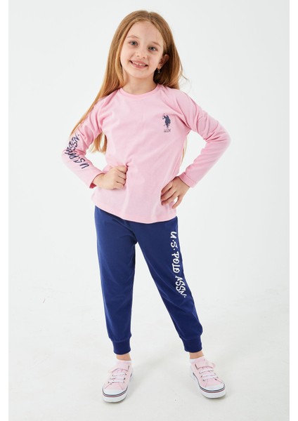 Lisanslı Klasik Şeker Pembe Kız Çocuk Uzun Kol Pijama Takım